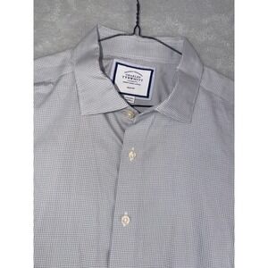 Charles Tyrwhitt Slim Fit Grey Micro Check Dress Shirt 17.5X35 Mens Button Down